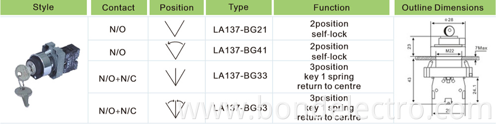 XB2-BG حدد التبديل مع المفتاح